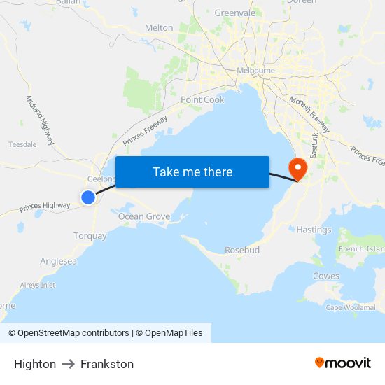 Highton to Frankston map