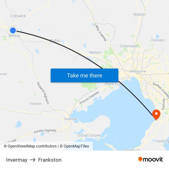 Invermay to Frankston map