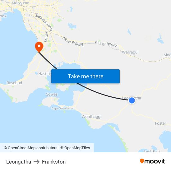 Leongatha to Frankston map