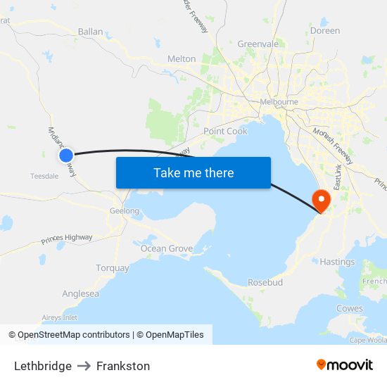 Lethbridge to Frankston map