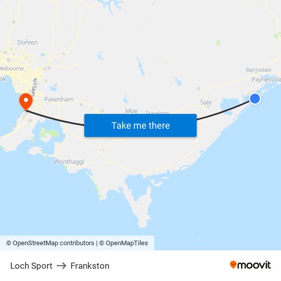 Loch Sport to Frankston map