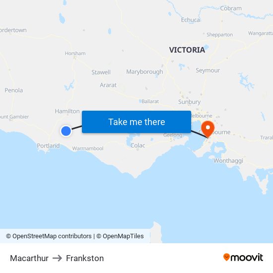 Macarthur to Frankston map