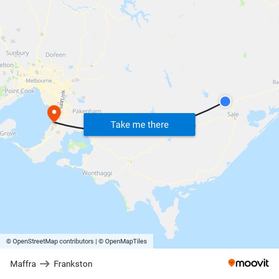 Maffra to Frankston map