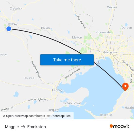 Magpie to Frankston map