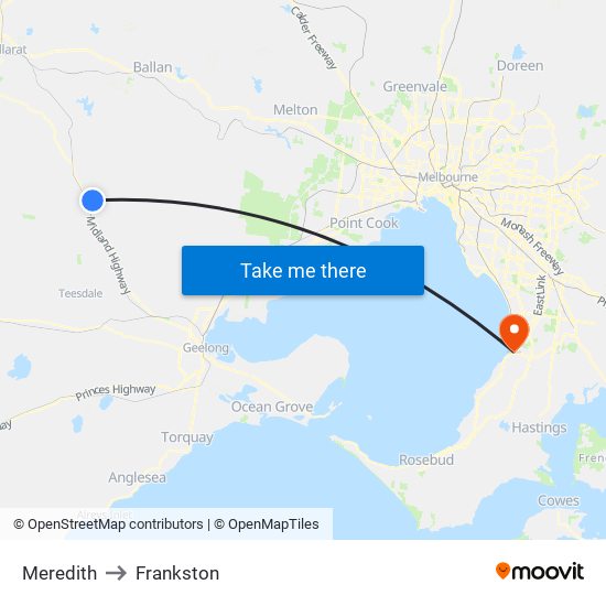 Meredith to Frankston map