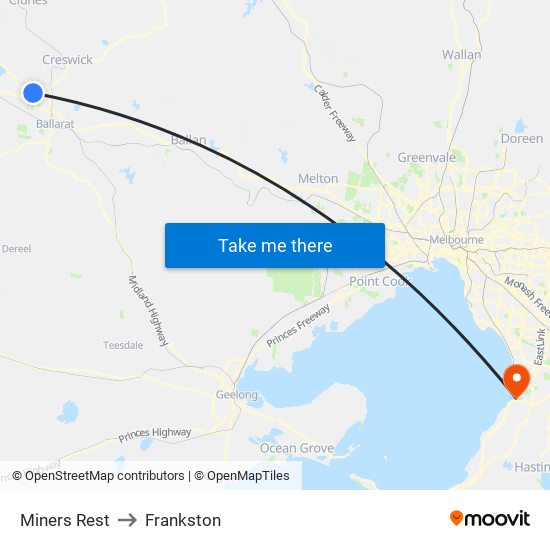Miners Rest to Frankston map