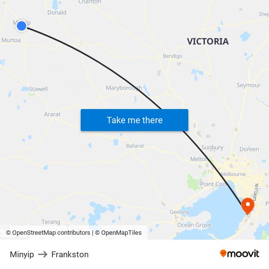 Minyip to Frankston map