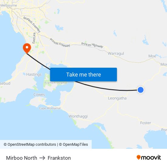 Mirboo North to Frankston map