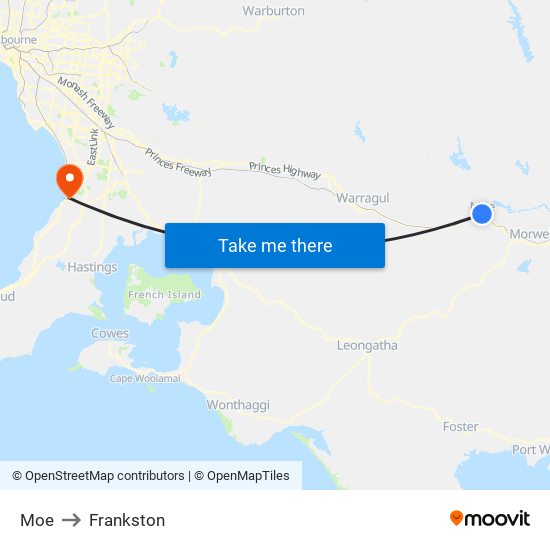 Moe to Frankston map