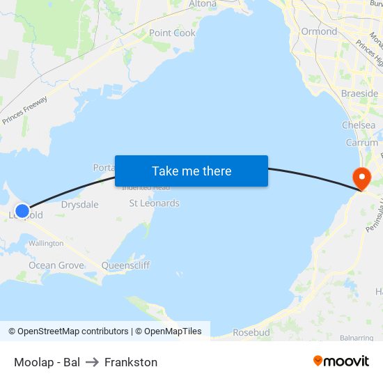 Moolap - Bal to Frankston map