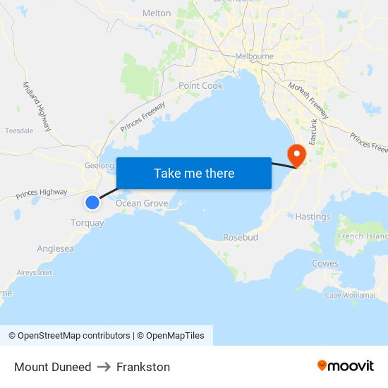 Mount Duneed to Frankston map