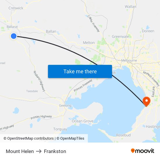 Mount Helen to Frankston map