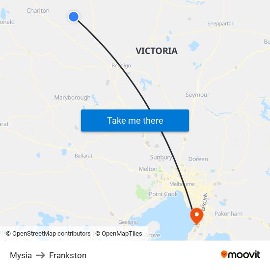 Mysia to Frankston map