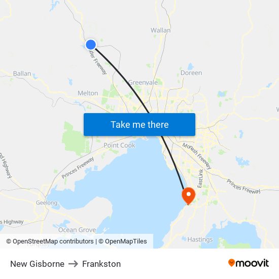 New Gisborne to Frankston map