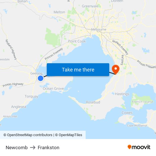 Newcomb to Frankston map