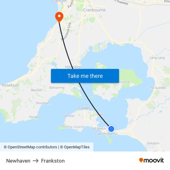 Newhaven to Frankston map