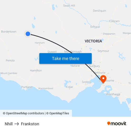 Nhill to Frankston map