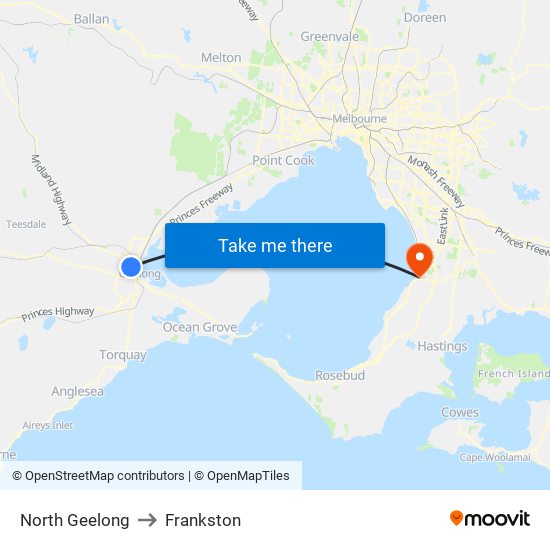 North Geelong to Frankston map