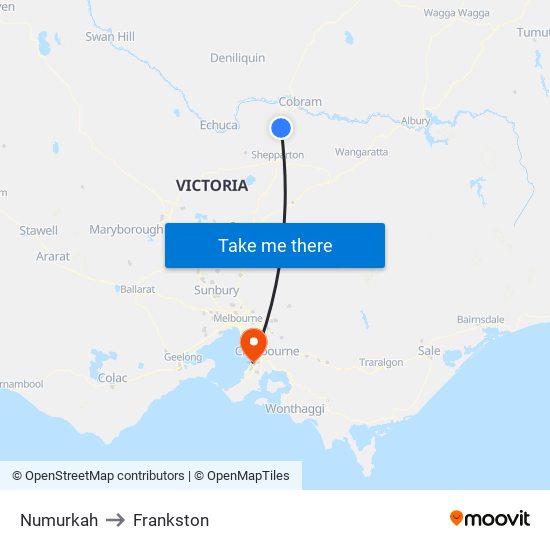 Numurkah to Frankston map