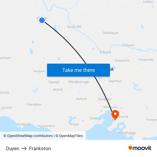 Ouyen to Frankston map