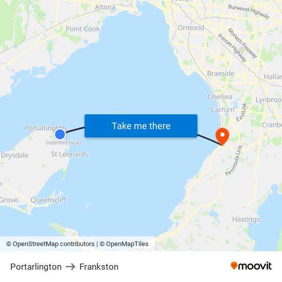 Portarlington to Frankston map