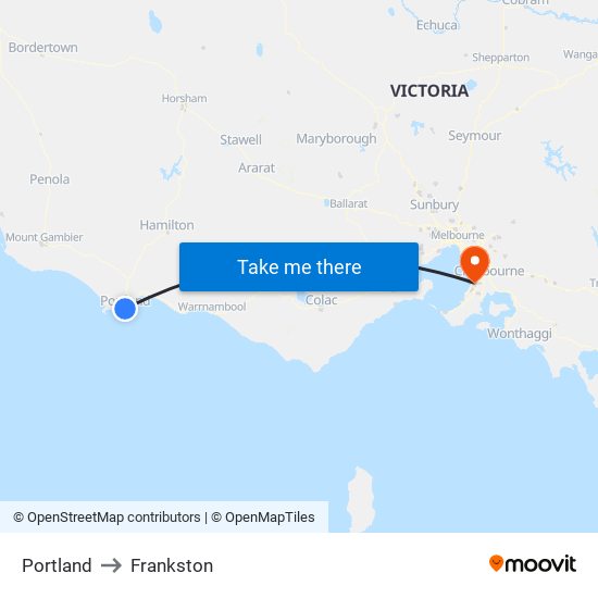 Portland to Frankston map