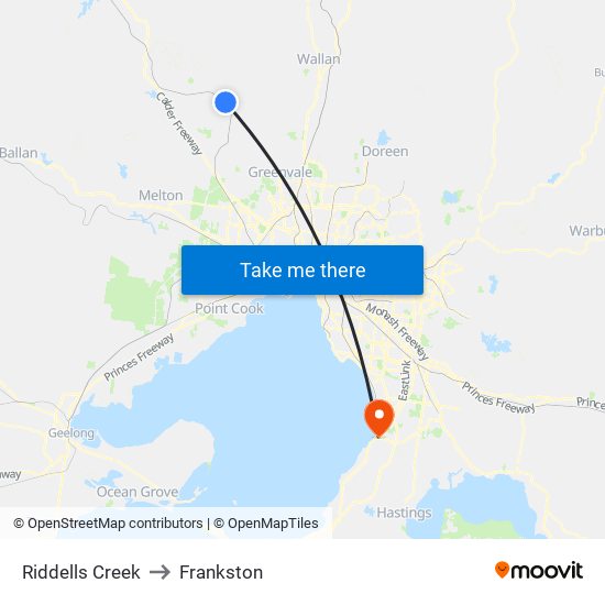 Riddells Creek to Frankston map