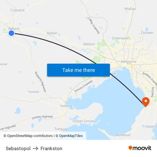 Sebastopol to Frankston map