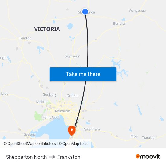 Shepparton North to Frankston map