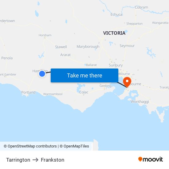 Tarrington to Frankston map