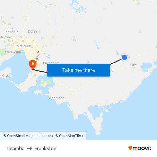 Tinamba to Frankston map