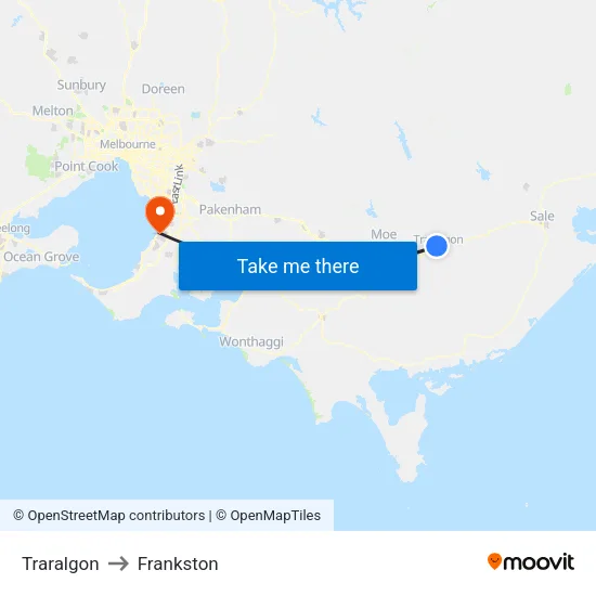Traralgon to Frankston map