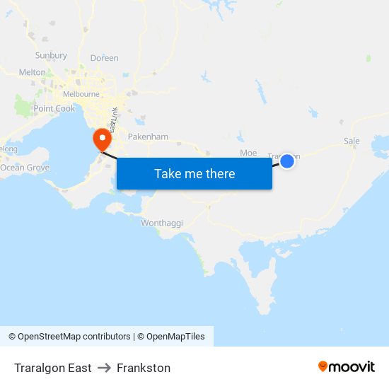 Traralgon East to Frankston map