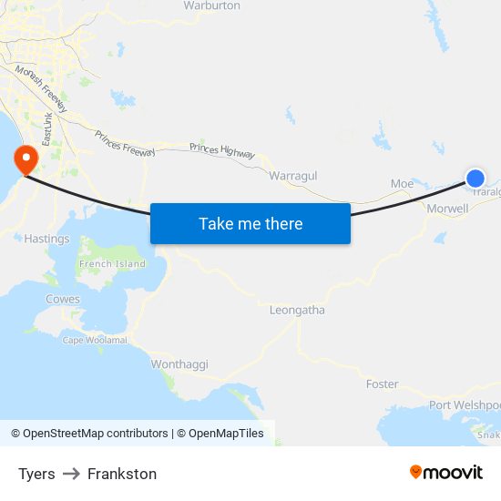 Tyers to Frankston map