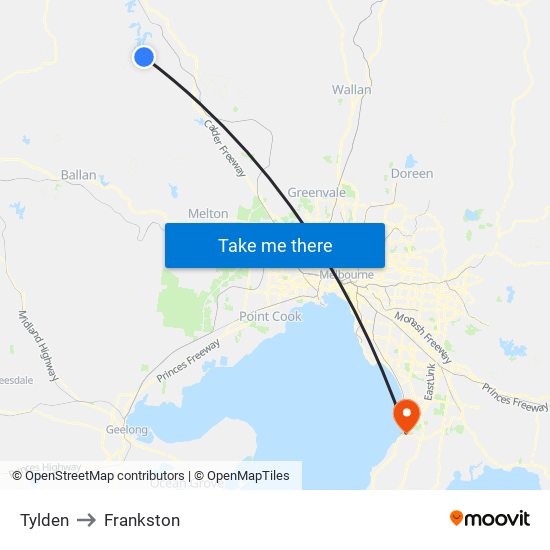 Tylden to Frankston map