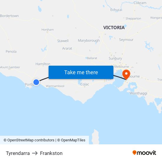 Tyrendarra to Frankston map