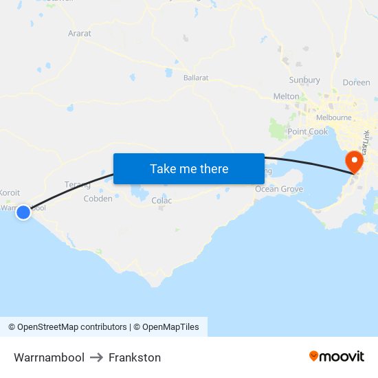 Warrnambool to Frankston map