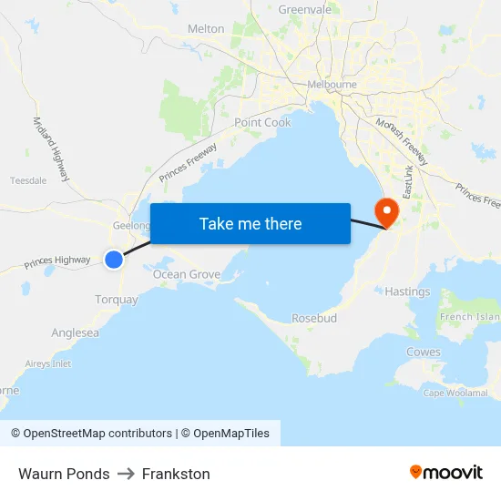 Waurn Ponds to Frankston map