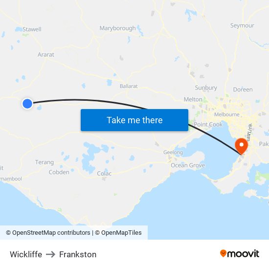 Wickliffe to Frankston map