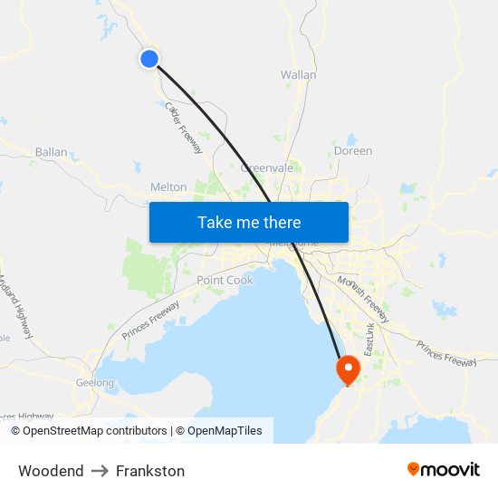 Woodend to Frankston map