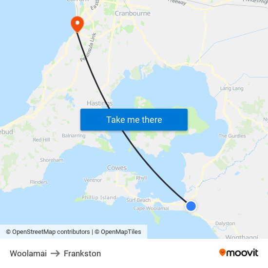 Woolamai to Frankston map