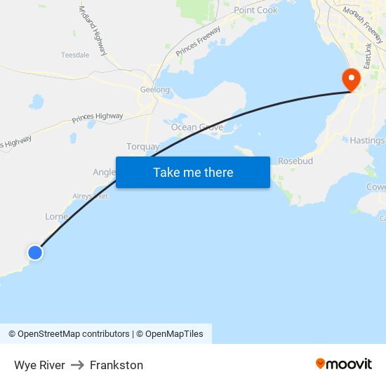 Wye River to Frankston map