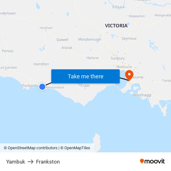 Yambuk to Frankston map