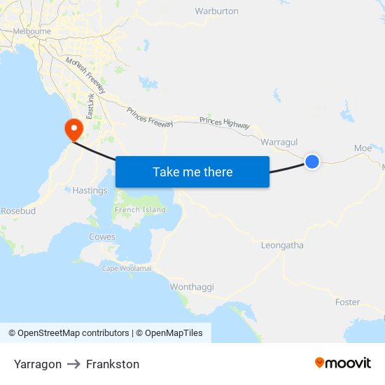 Yarragon to Frankston map