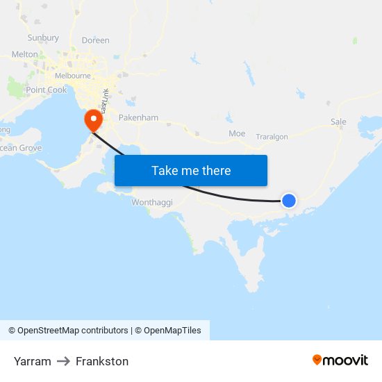 Yarram to Frankston map