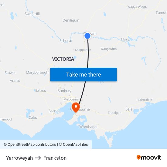 Yarroweyah to Frankston map