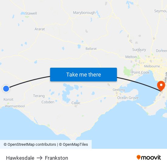 Hawkesdale to Frankston map