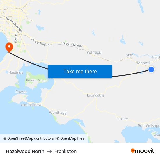Hazelwood North to Frankston map