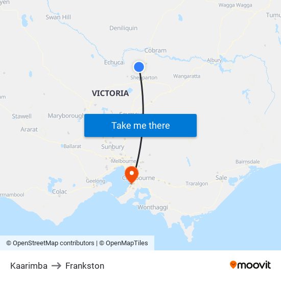 Kaarimba to Frankston map