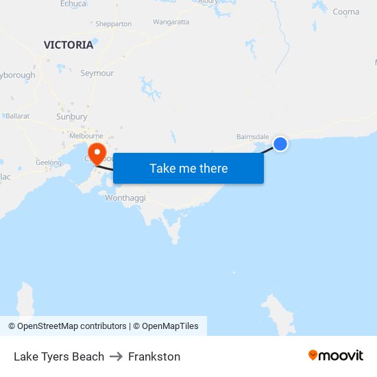 Lake Tyers Beach to Frankston map